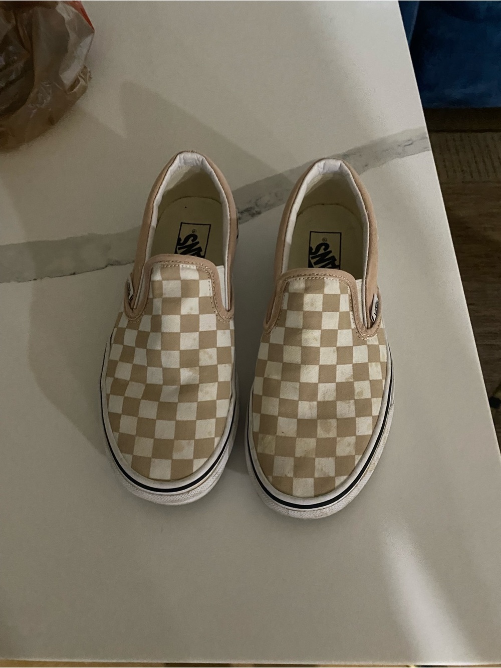 Vans Slip-On Checkerboard Sneakers - Beige/White